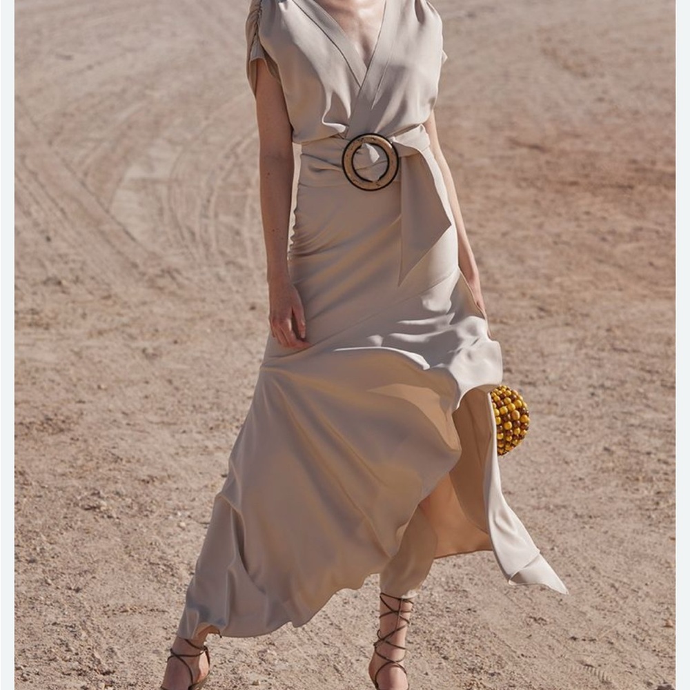 Silvia Tcherassi: Elegant Beige Wrap Dress, belt not included. Medium